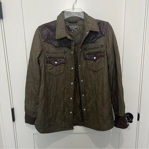 $315 NWT Double D Ranch Small Olive Green Quilted Switchback Jacket Snap Button